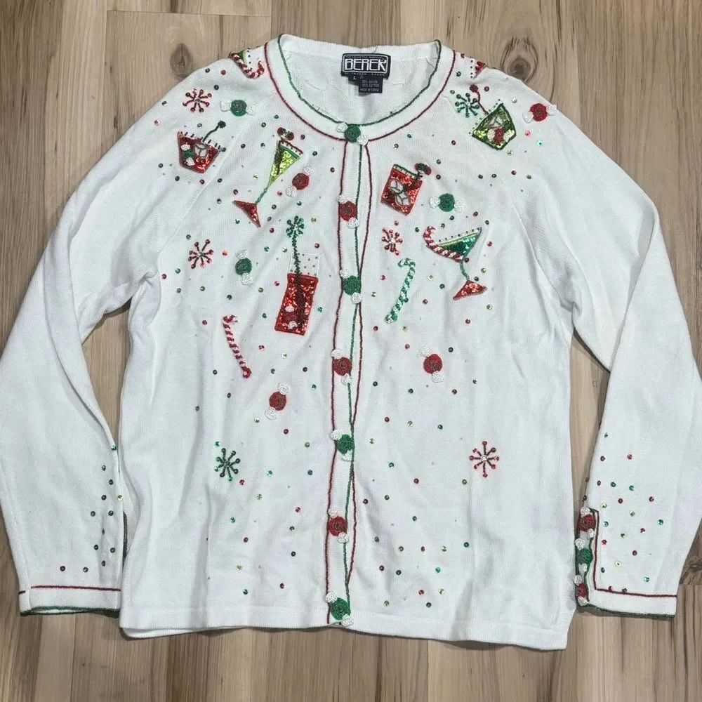 Berek by Takako Sakon Vintage Bedazzled Christmas Cardigan Women’s Large
